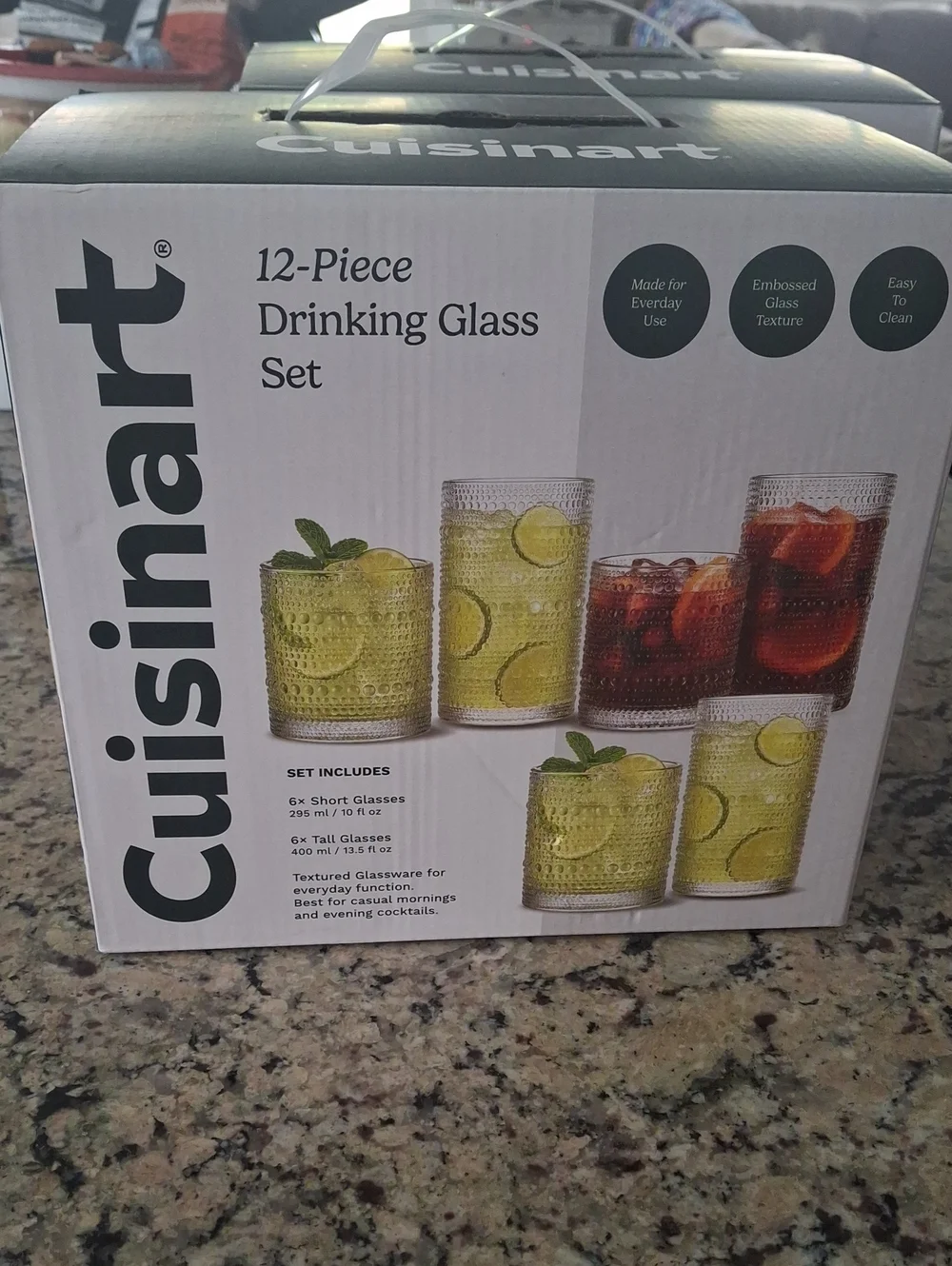 Cuisinart Textured Drinking Glass Set with Clear and Lime-Green Accent